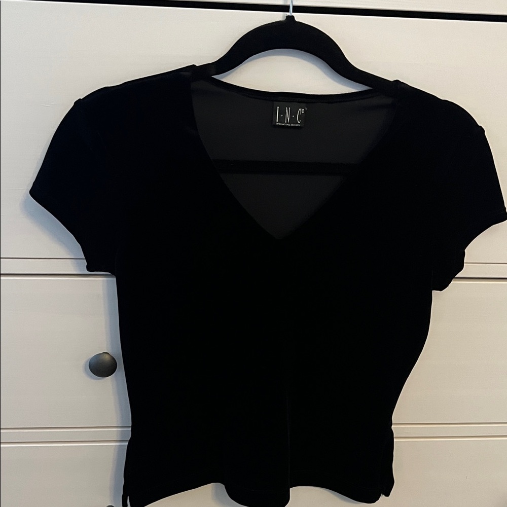INC International Concepts Black Short Sleeve Top